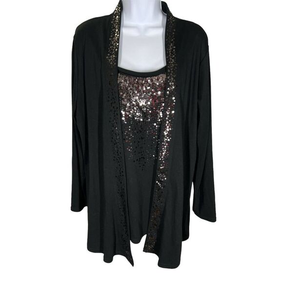 Quacker Factory Black Sequined Layered 1-Piece Sweater Women's Size XL - Picture 1 of 5